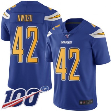 Los Angeles Chargers NFL Football Uchenna Nwosu Electric Blue Jersey Men Limited  #42 100th Season Rush Vapor Untouchable